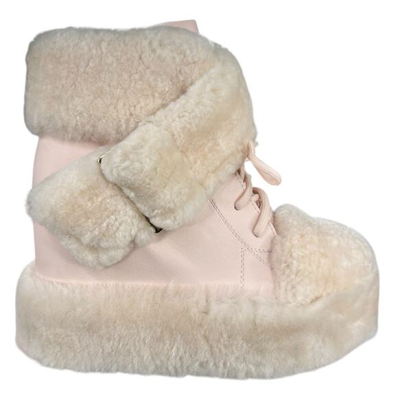 WTF X Anthony Wang Women’s Dialo Pink Cream Furry Wedge Boot Size US 9 - Picture 1 of 11